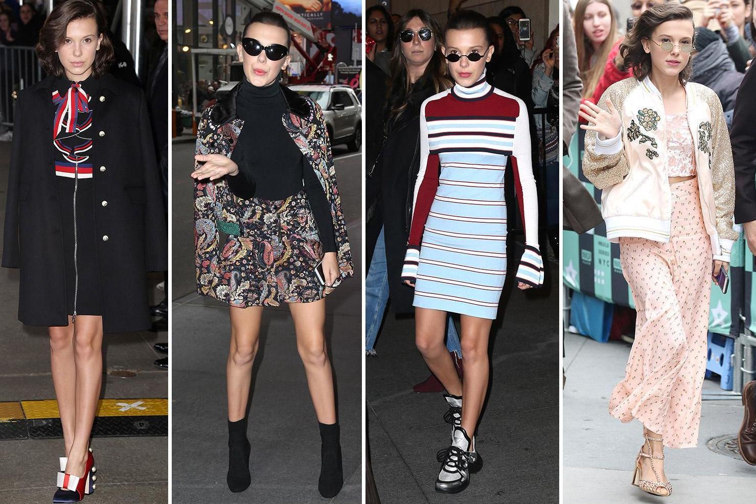 Millie Bobby Brown's Stranger Things 2 promotional tour wardrobe 