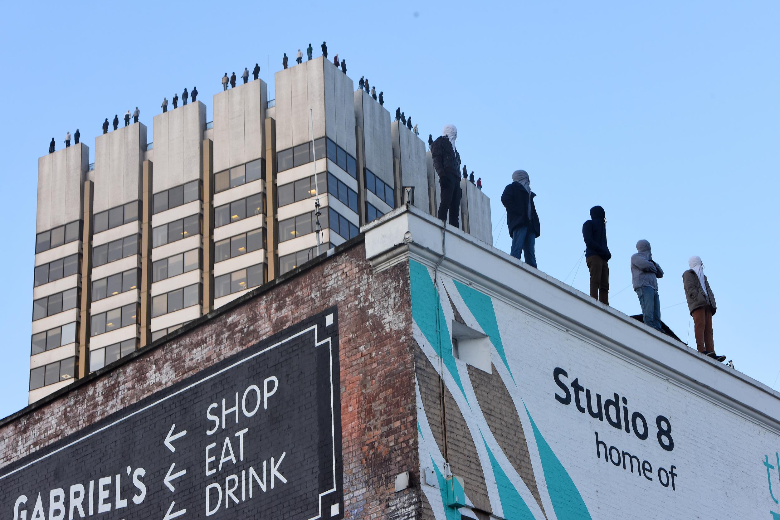 Eighty four harrowing suicide statues appear on roof of ITV studio