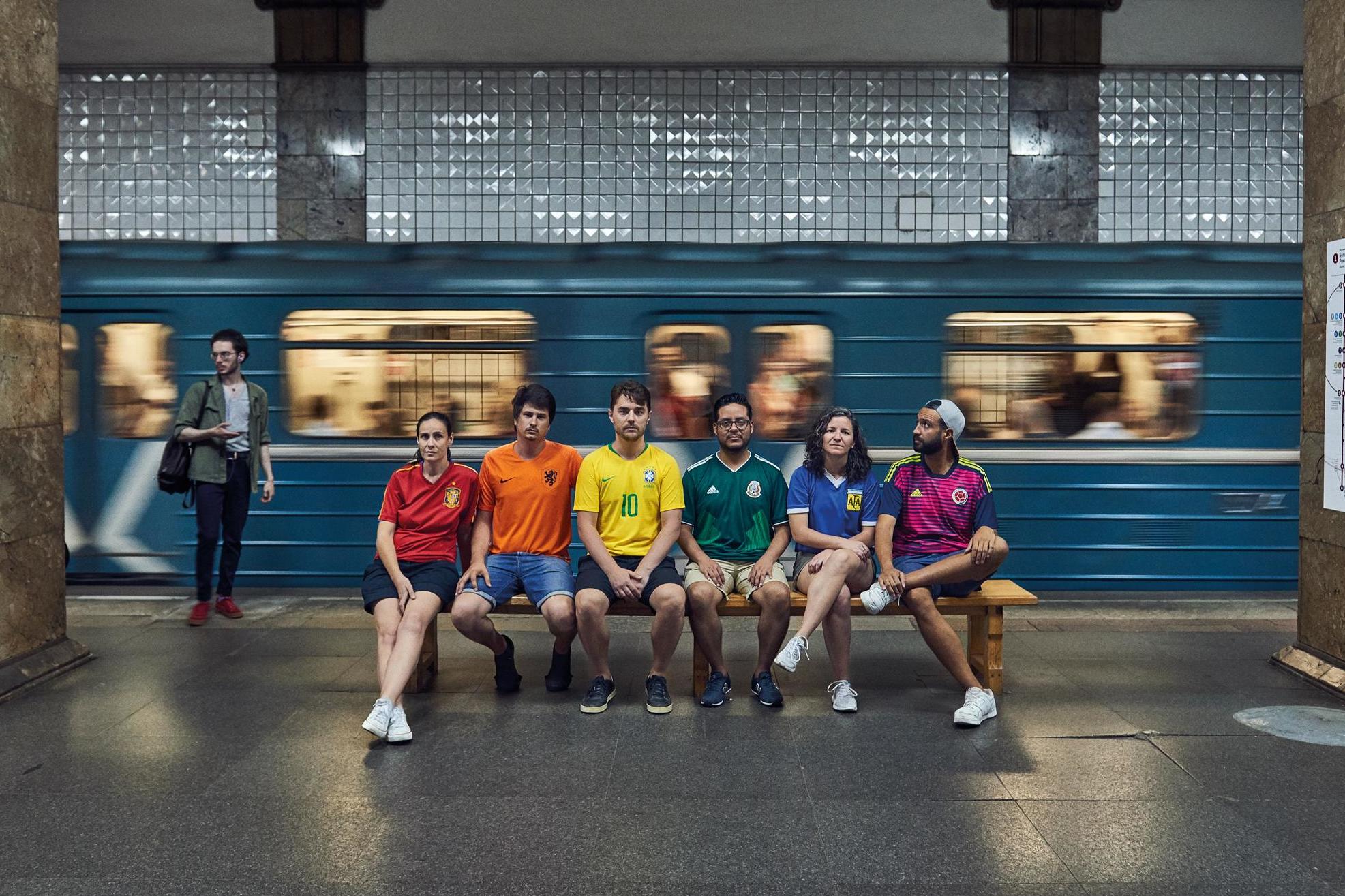 Activists in Moscow create LGBT flag with their football shirts