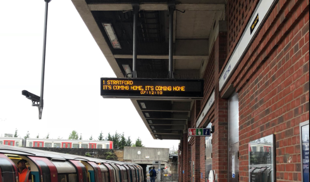 'It’s Coming Home' plastered on rail departure boards across UK