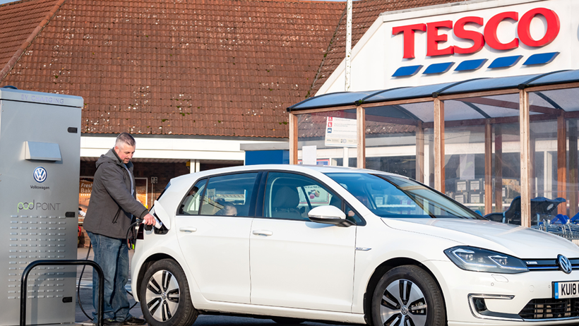 Tesco, Volkswagen and Pod Point join forces to provide electric chargers in car parks