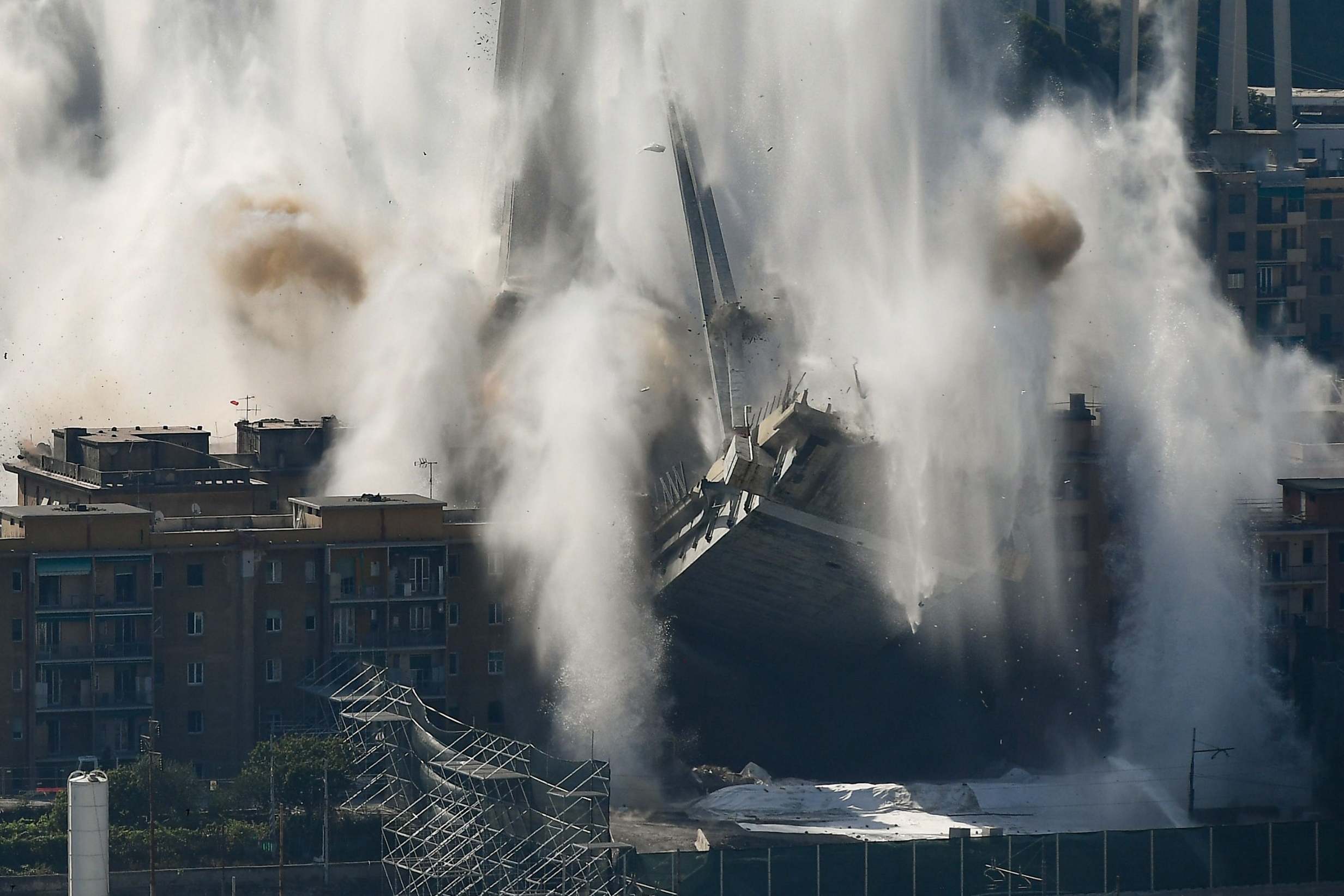 Dramatic moment Genoa bridge is demolished following fatal collapse