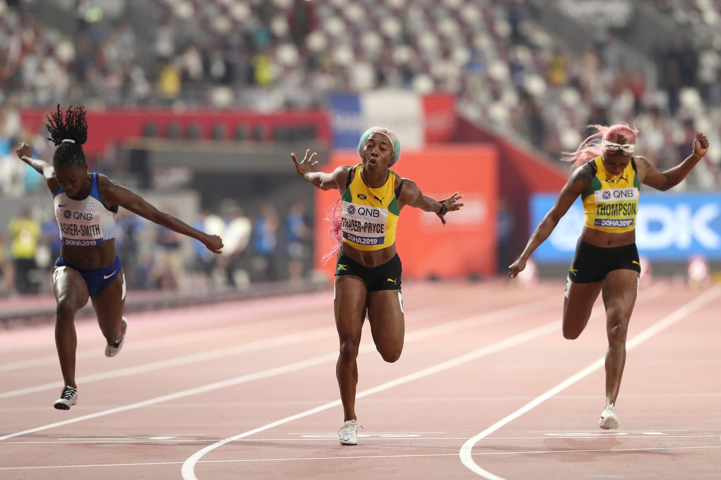 Fraser-Pryce takes 100m gold as Asher-Smith runs PB for silver