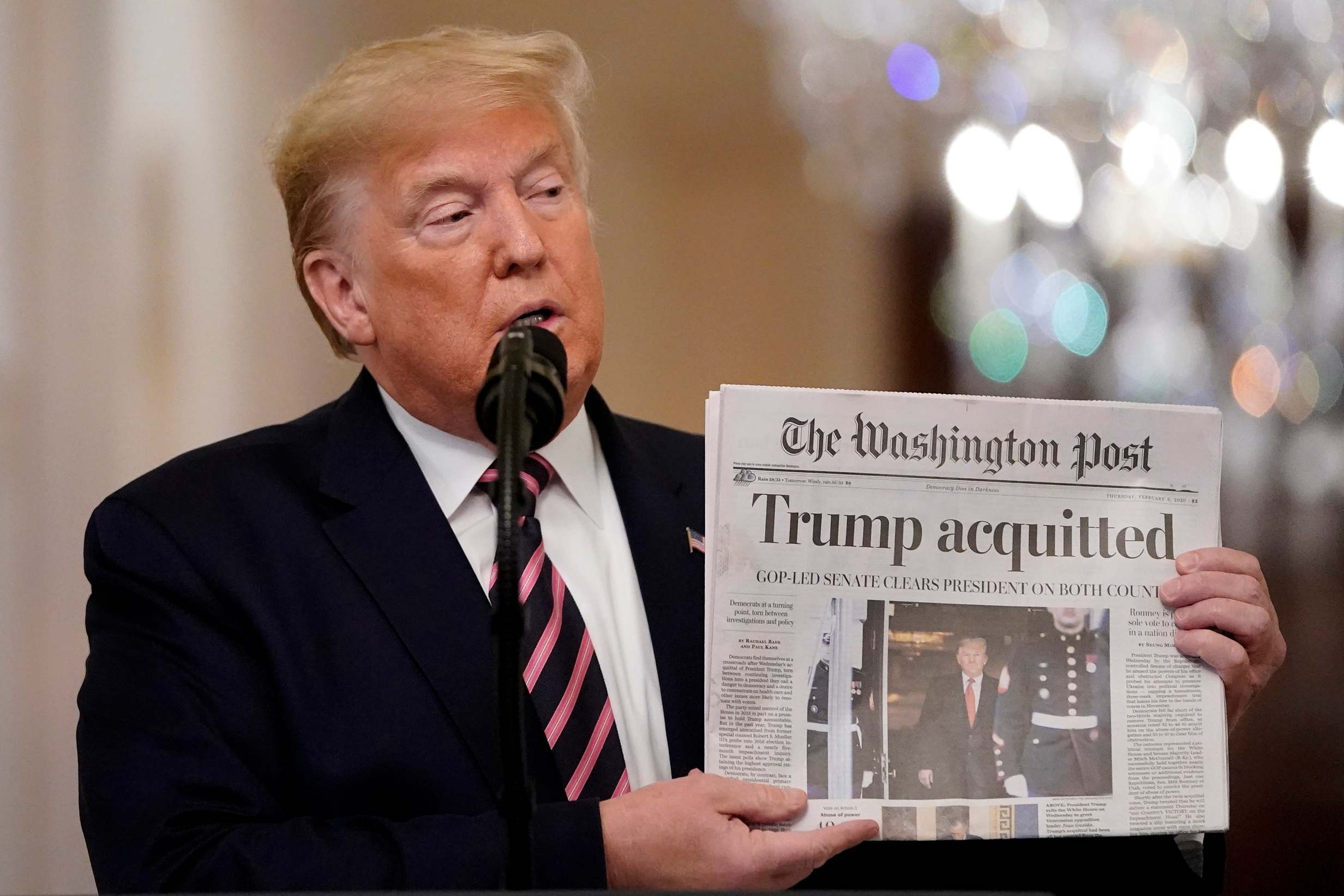 Trump unleashes fury over impeachment trial in rambling victory speech
