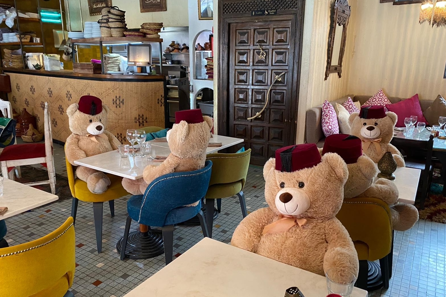 Bear? Next table, please: Restaurant uses toys for social distancing